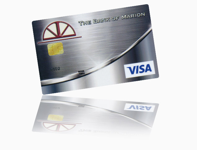 Our Debit Card - Your best friend for holiday shopping. The Bank of Marion Debit Card with gifts in the background.