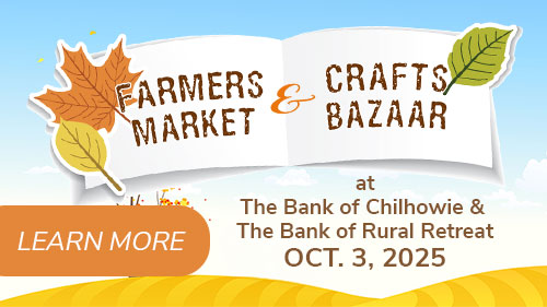 Farmers Market & Crafts Bazaar on October 3, 2025 at The Bank of Chilhowie and The Bank of Rural Retreat. Read more.